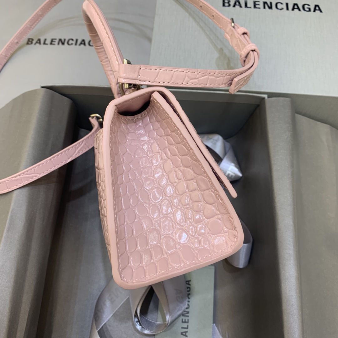 Balenciaga Hourglass XS Handbag Crocodile Embossed Shoulder Bag Pink